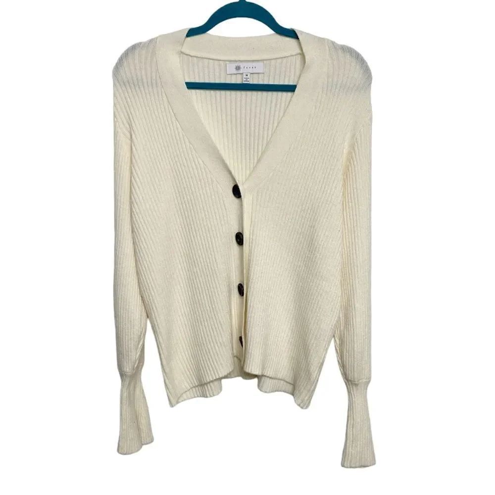 Fever Long Bell Sleeve Ribbed Cardigan White Medium